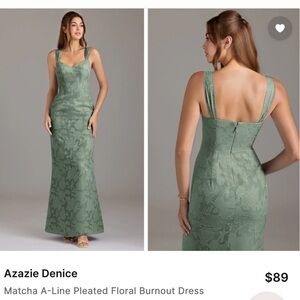 Azazie Matcha A-line Pleated Floral Burnout Dress Green